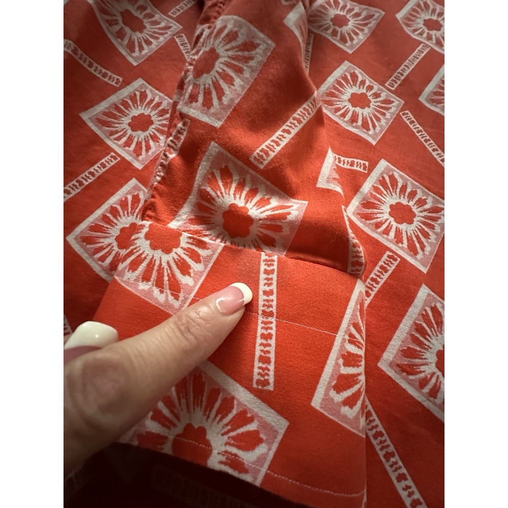 Kiton Napoli Shirt Men 16.5 Orange Geometric Sunburst Hand Tailored Italy L READ - Picture 8 of 11